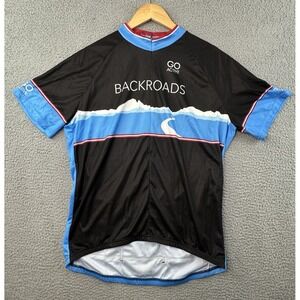 Louis Garneau Cycling Jersey Men 2XL Black Blue S/S Full Zip Back Roads NWT